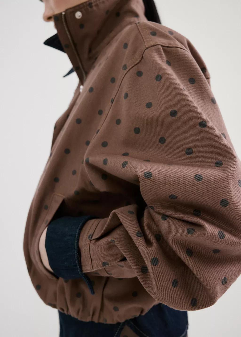 Brown Denim Bomber Jacket With Polka Dots, 0201_32, large image number 3