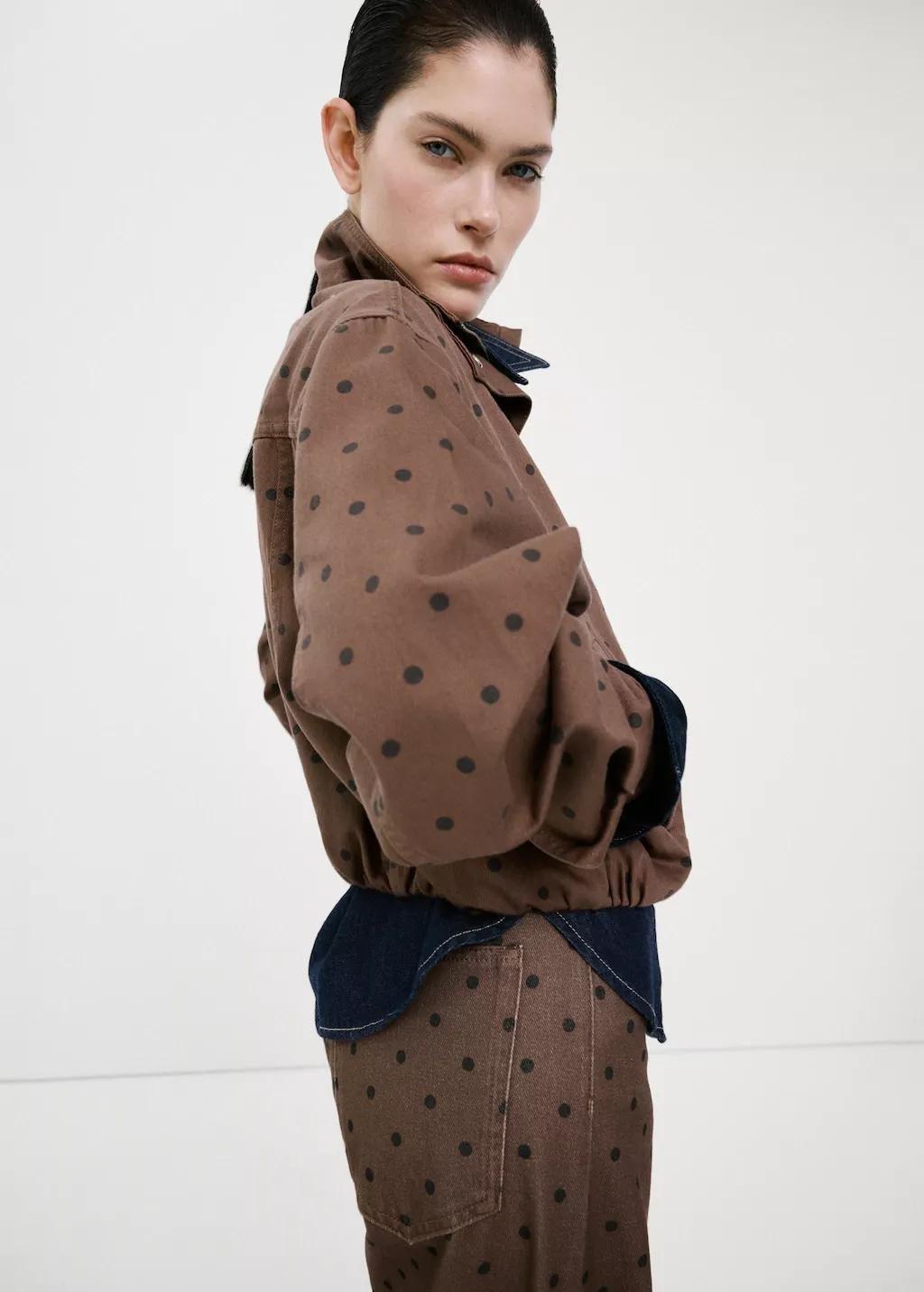 Brown Denim Bomber Jacket With Polka Dots, 0201_32, large image number 4
