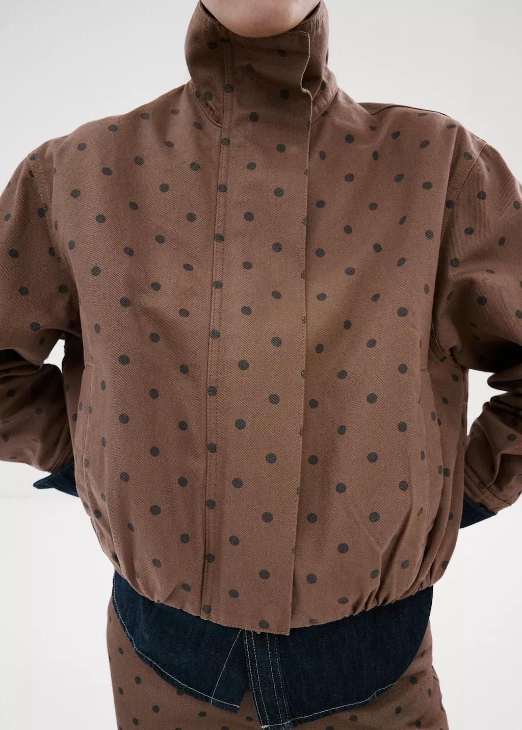 Brown Denim Bomber Jacket With Polka Dots, 0201_32, large image number 6