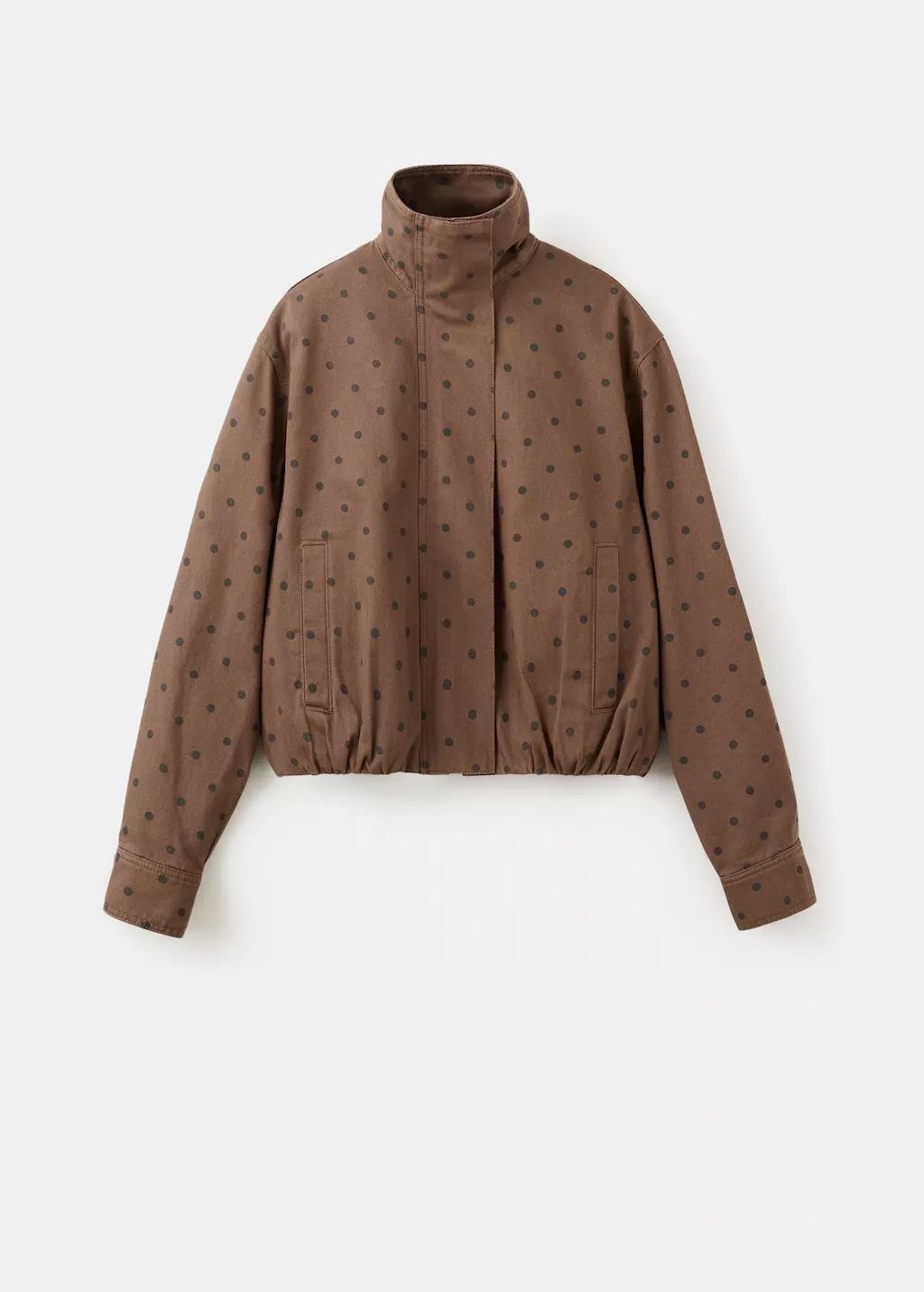 Brown Denim Bomber Jacket With Polka Dots, 0201_32, large image number 8