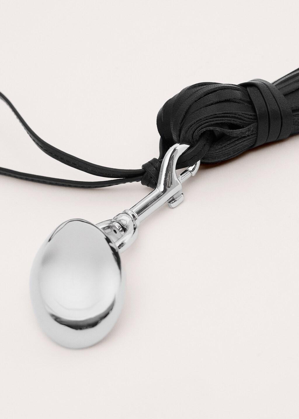 Black 100% Leather Fringe Keyring, Black, medium