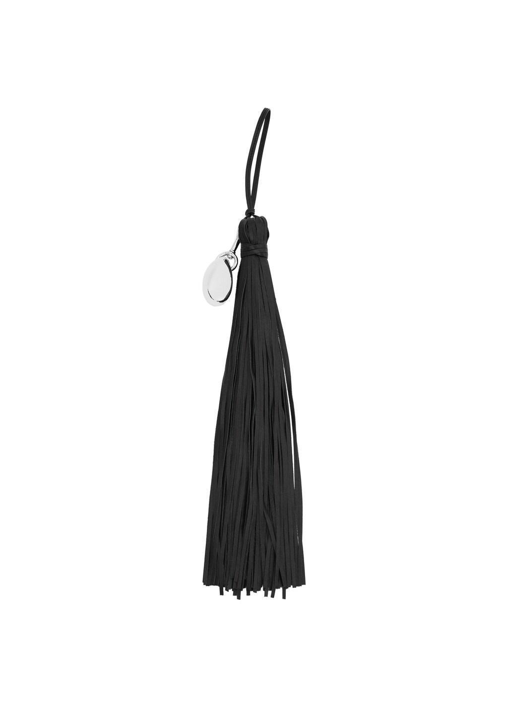 Black 100% Leather Fringe Keyring, Black, large image number 3