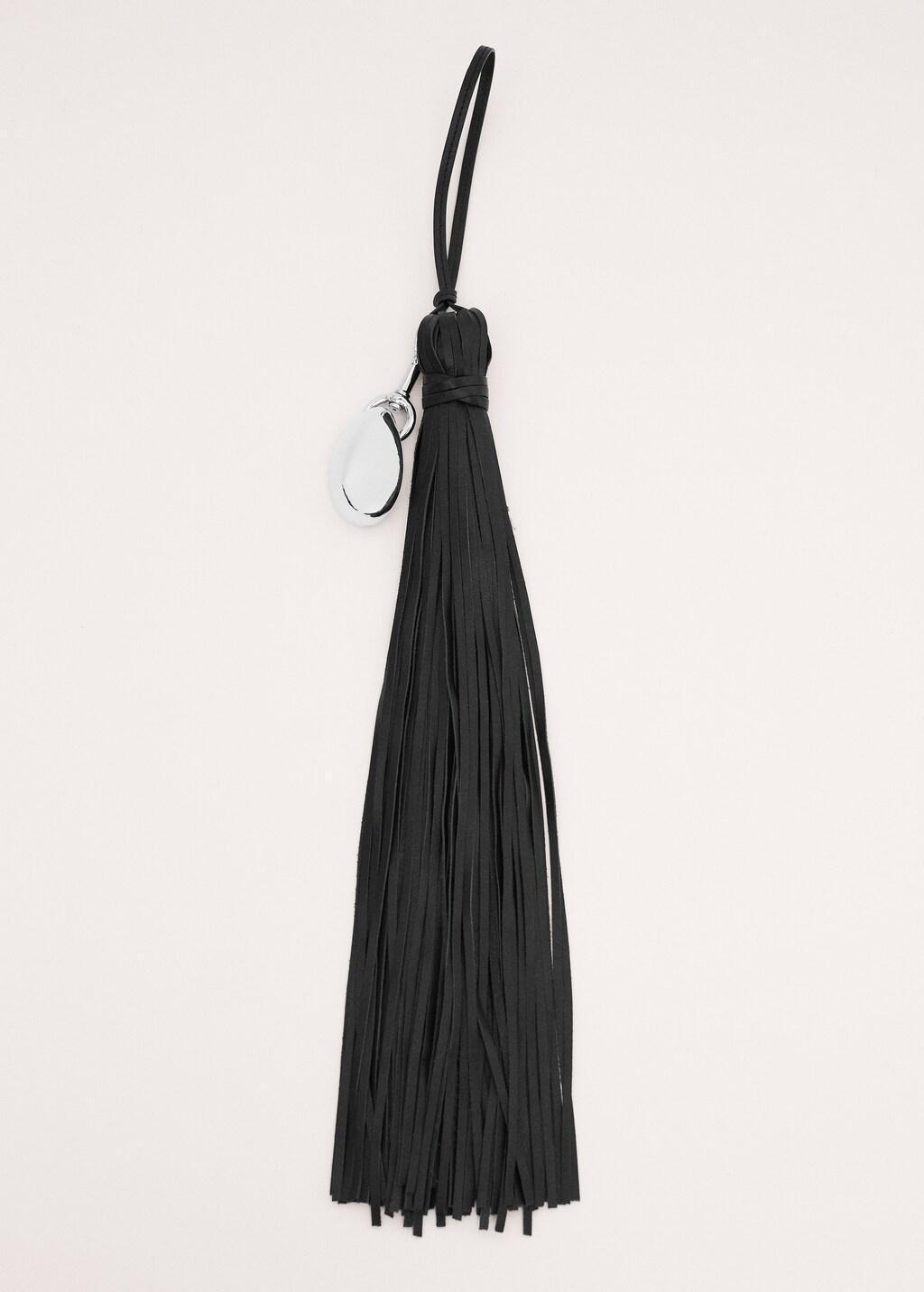 Black 100% Leather Fringe Keyring, Black, large image number 4