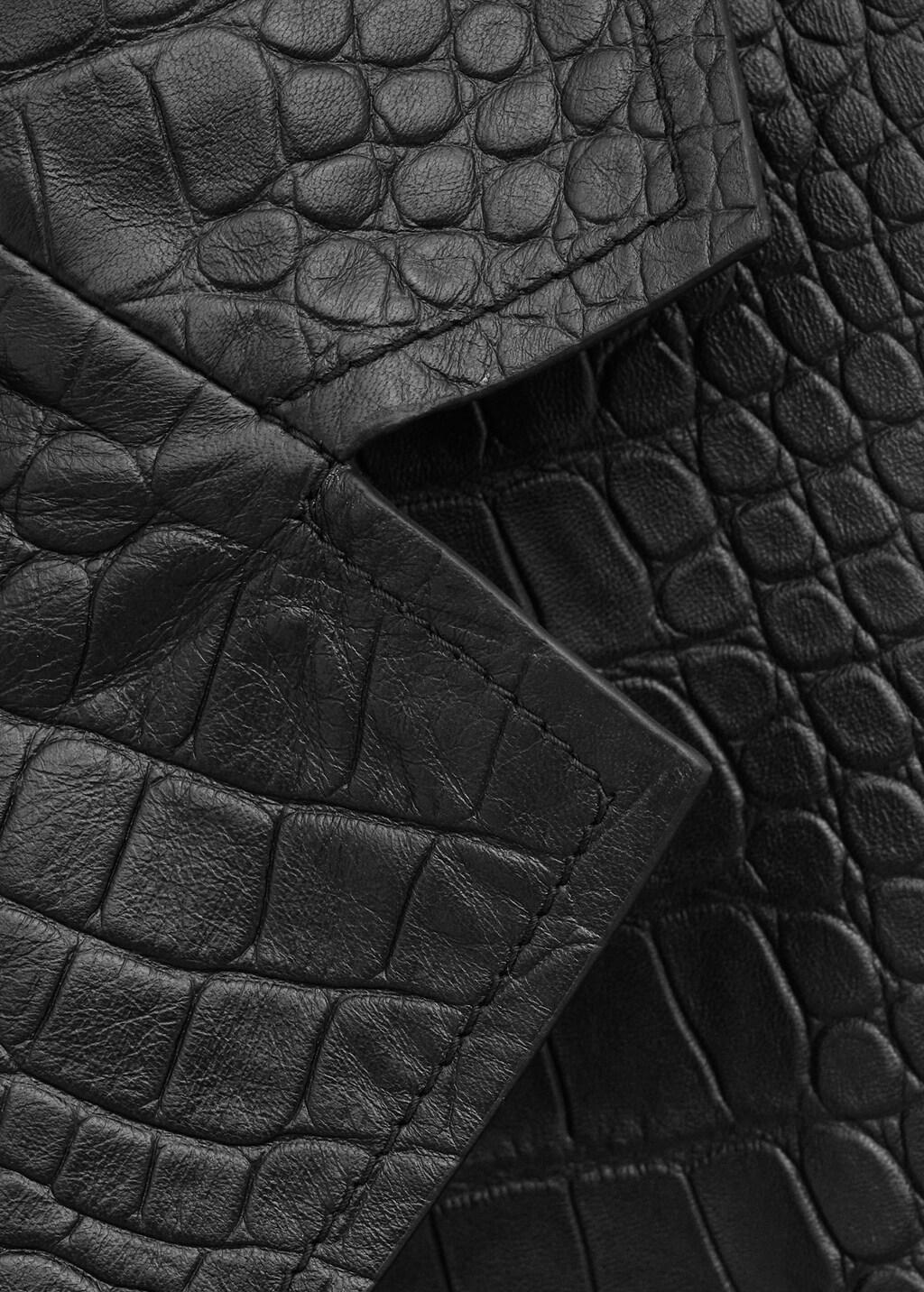 BLACK 100% crocodile-effect leather coat, Black, large image number 1