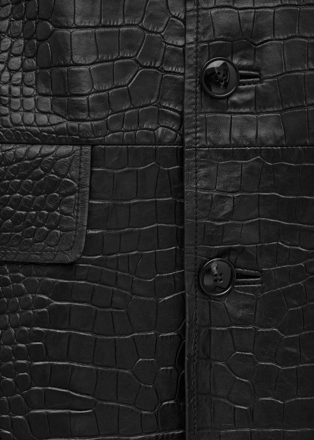 BLACK 100% crocodile-effect leather coat, Black, large image number 5