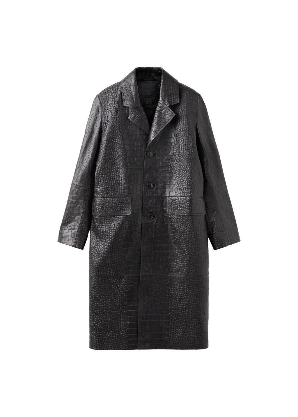 BLACK 100% crocodile-effect leather coat, Black, large image number 6