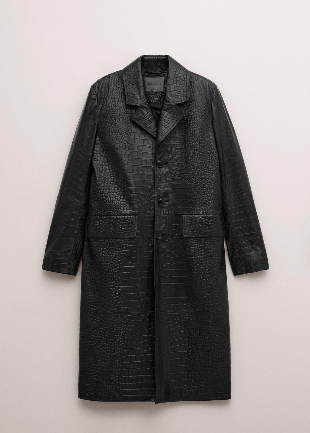 BLACK 100% crocodile-effect leather coat, Black, large image number 7