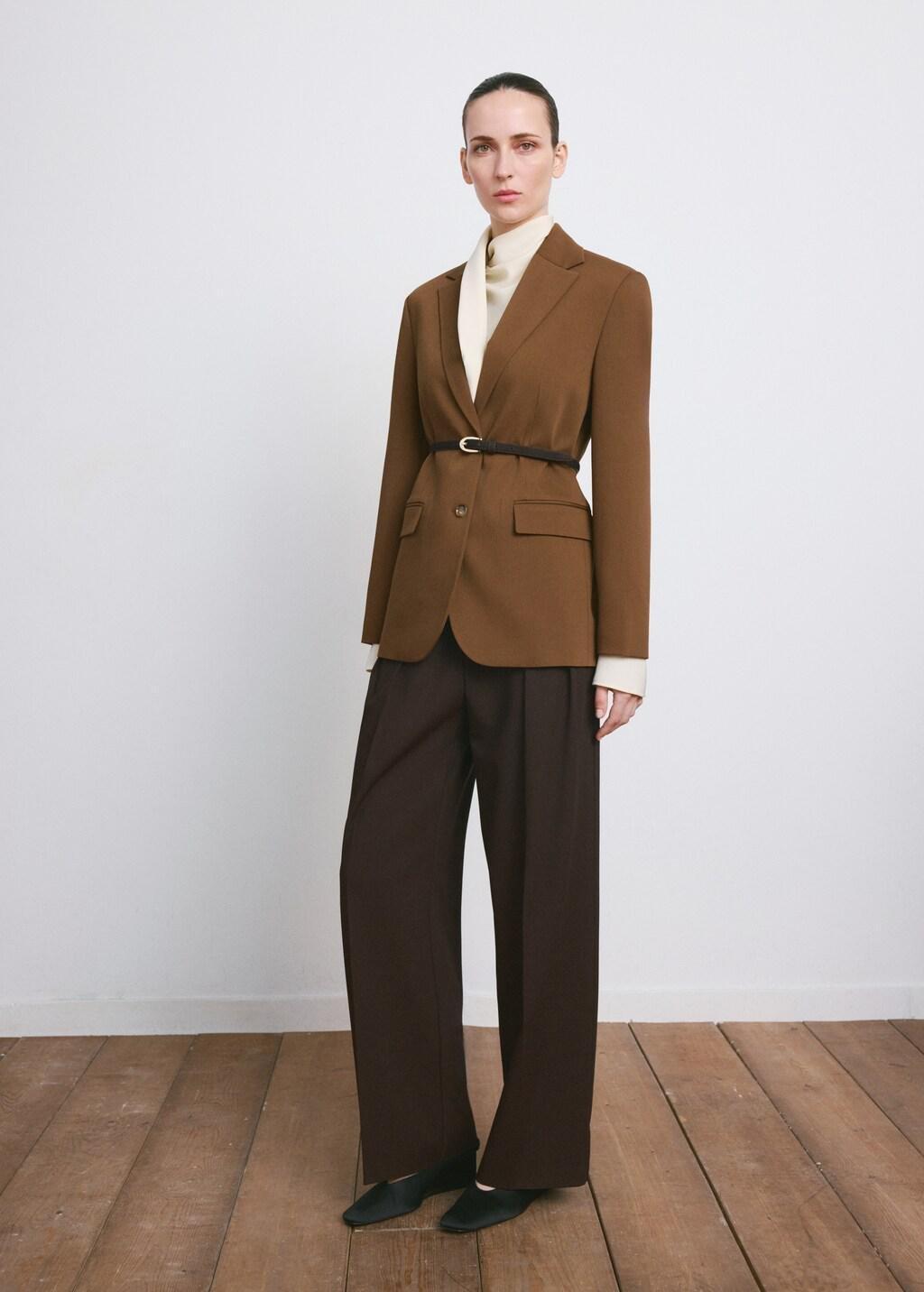Brown Straight Jacket With Flap Pockets, Dark Brown, large image number 0