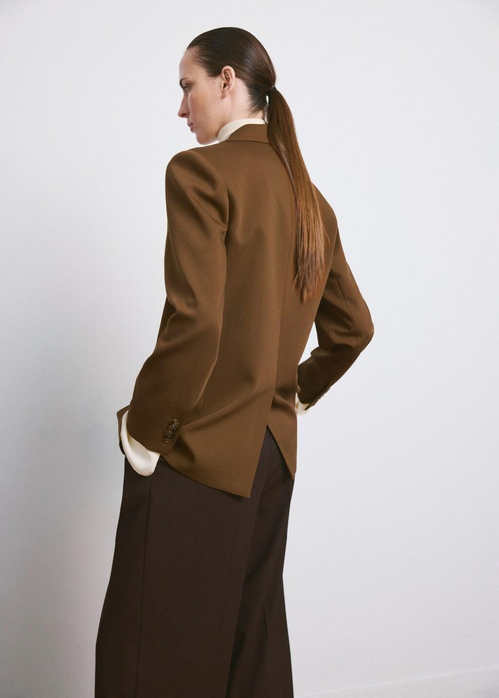 Brown Straight Jacket With Flap Pockets, Dark Brown, large image number 2
