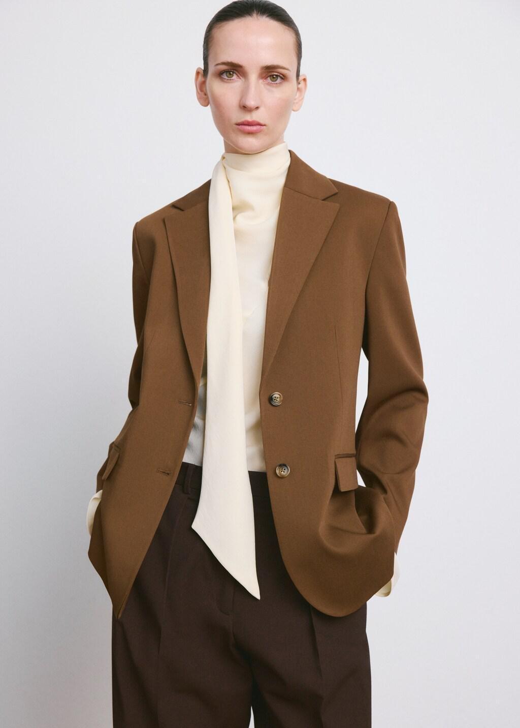 Brown Straight Jacket With Flap Pockets, Dark Brown, large image number 3
