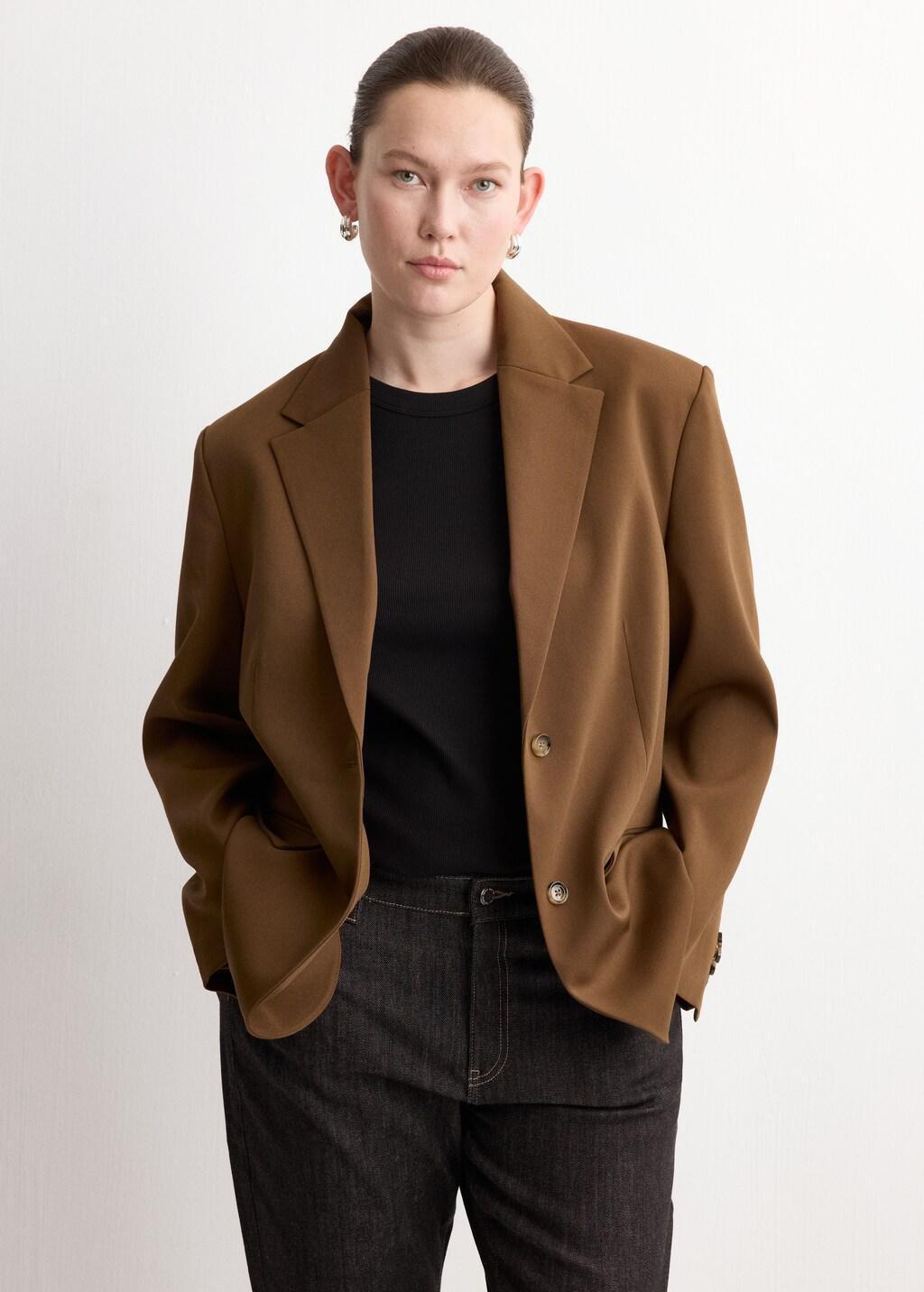 Brown Straight Jacket With Flap Pockets, 0201_17, large image number 6
