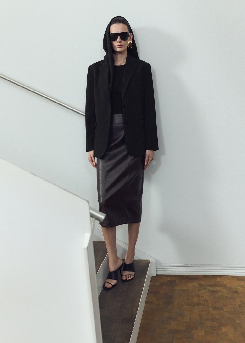 Black Straight Jacket With Flap Pockets, Black, large image number 0