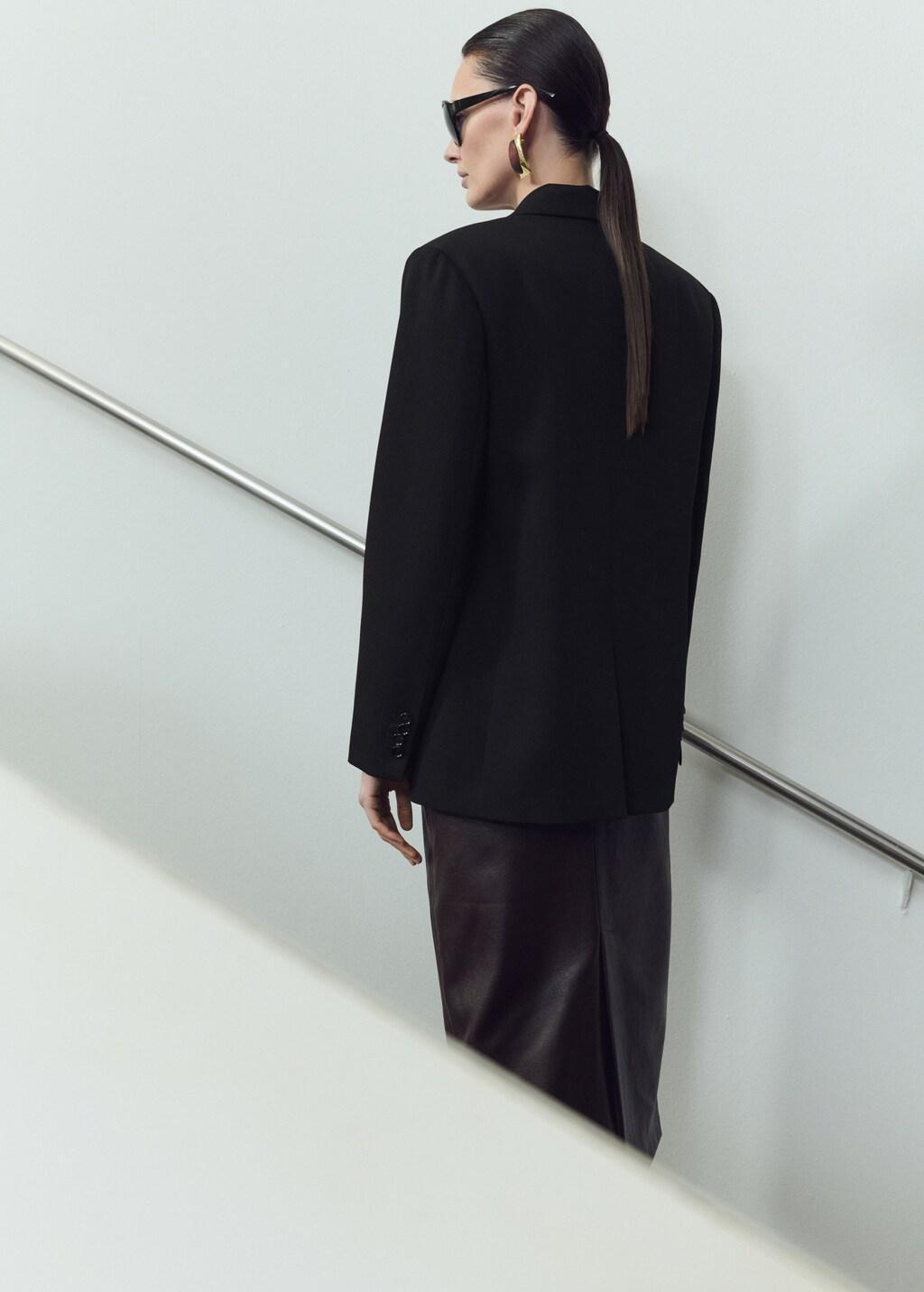 Black Straight Jacket With Flap Pockets, Black, medium