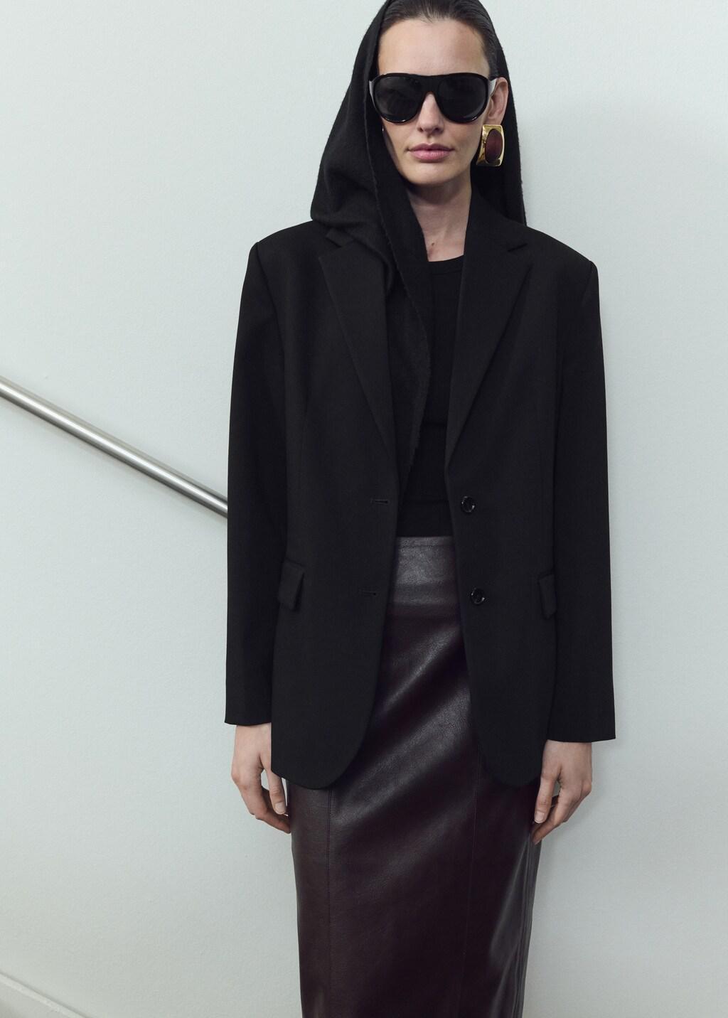 Black Straight Jacket With Flap Pockets, Black, large image number 3