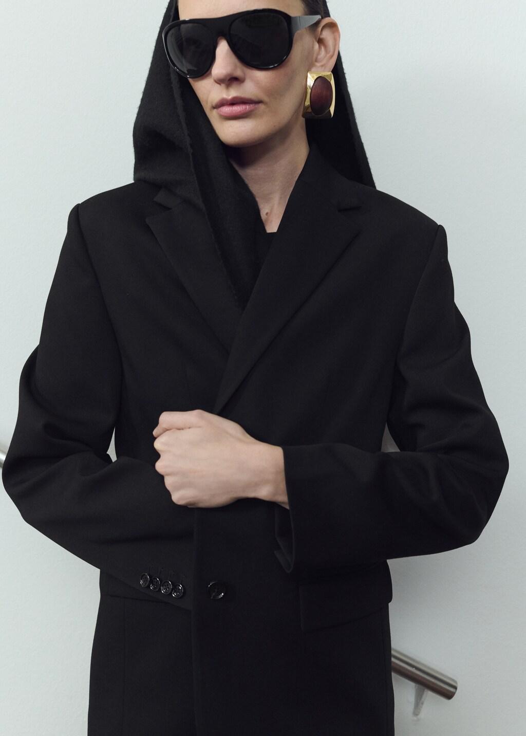 Black Straight Jacket With Flap Pockets, Black, large image number 4
