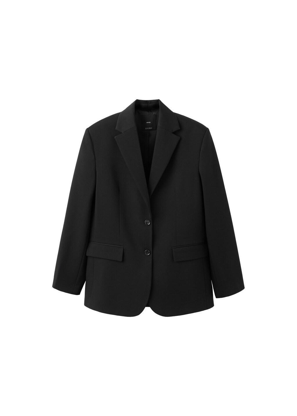 Black Straight Jacket With Flap Pockets, Black, large image number 7
