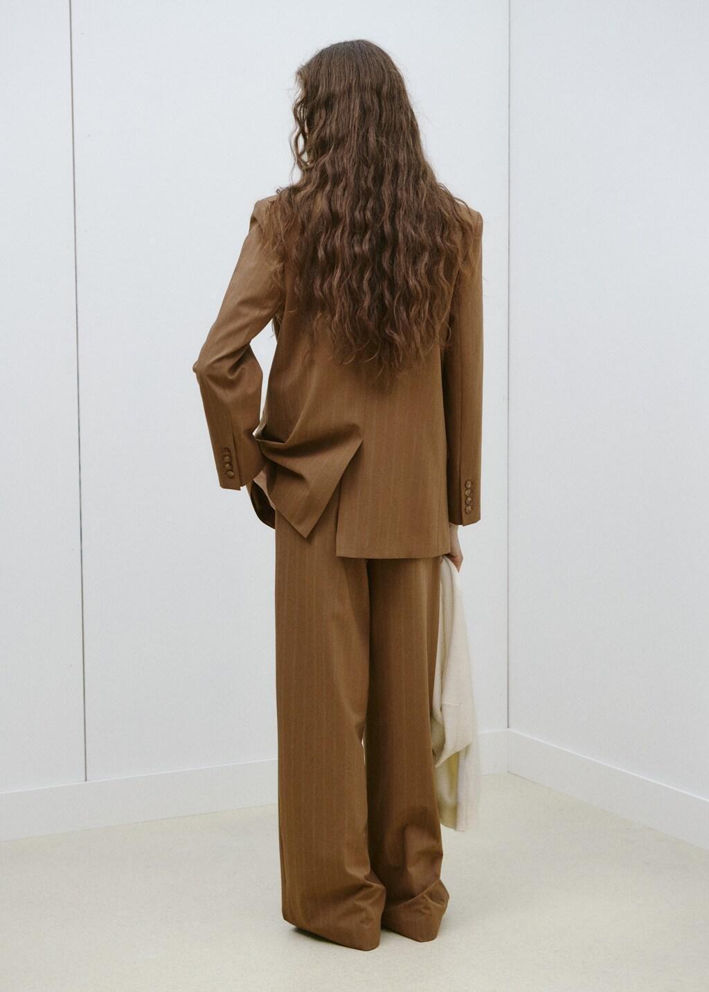 Brown Pinstripe Suit Blazer, Dark Brown, medium