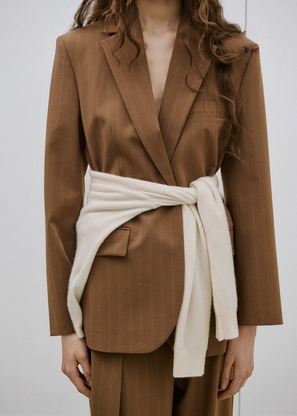 Brown Pinstripe Suit Blazer, Dark Brown, large image number 3