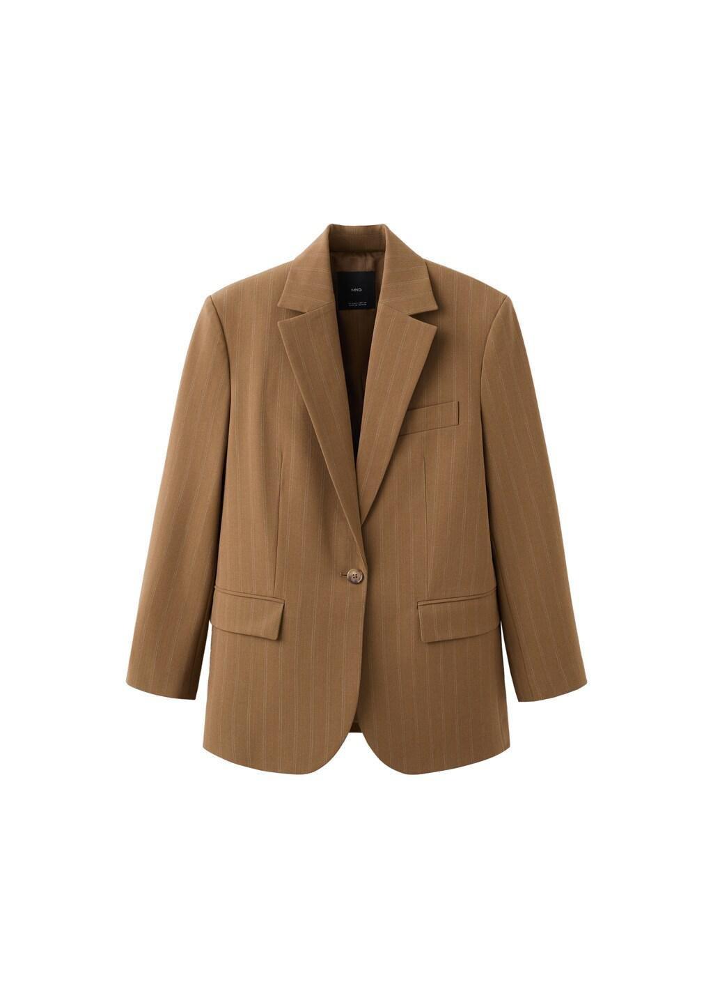 Brown Pinstripe Suit Blazer, Dark Brown, large image number 5