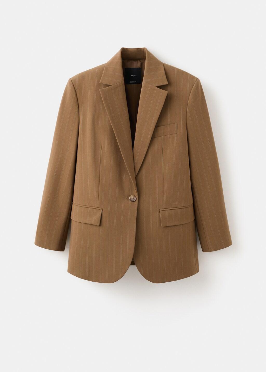 Brown Pinstripe Suit Blazer, Dark Brown, large image number 6