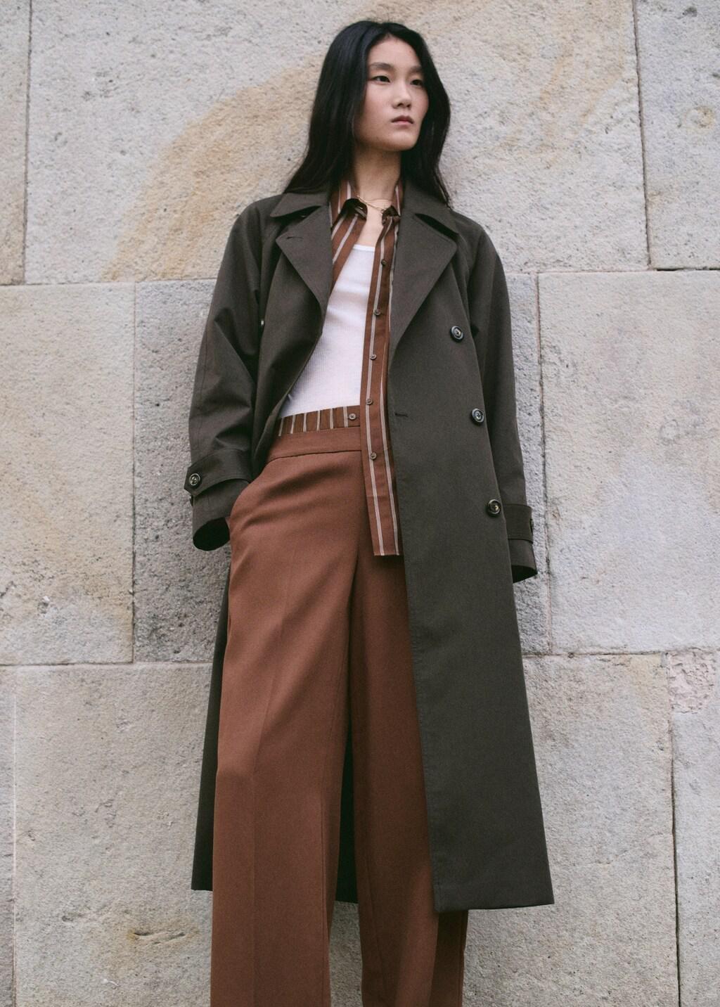Brown Lyocell Trousers With A Combined Waistband And Stripes, Brown, large image number 4