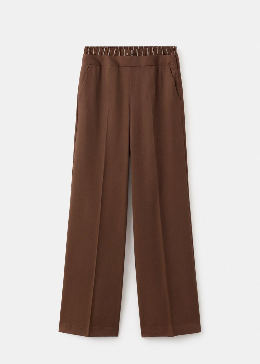 Brown Lyocell Trousers With A Combined Waistband And Stripes, Brown, large image number 7