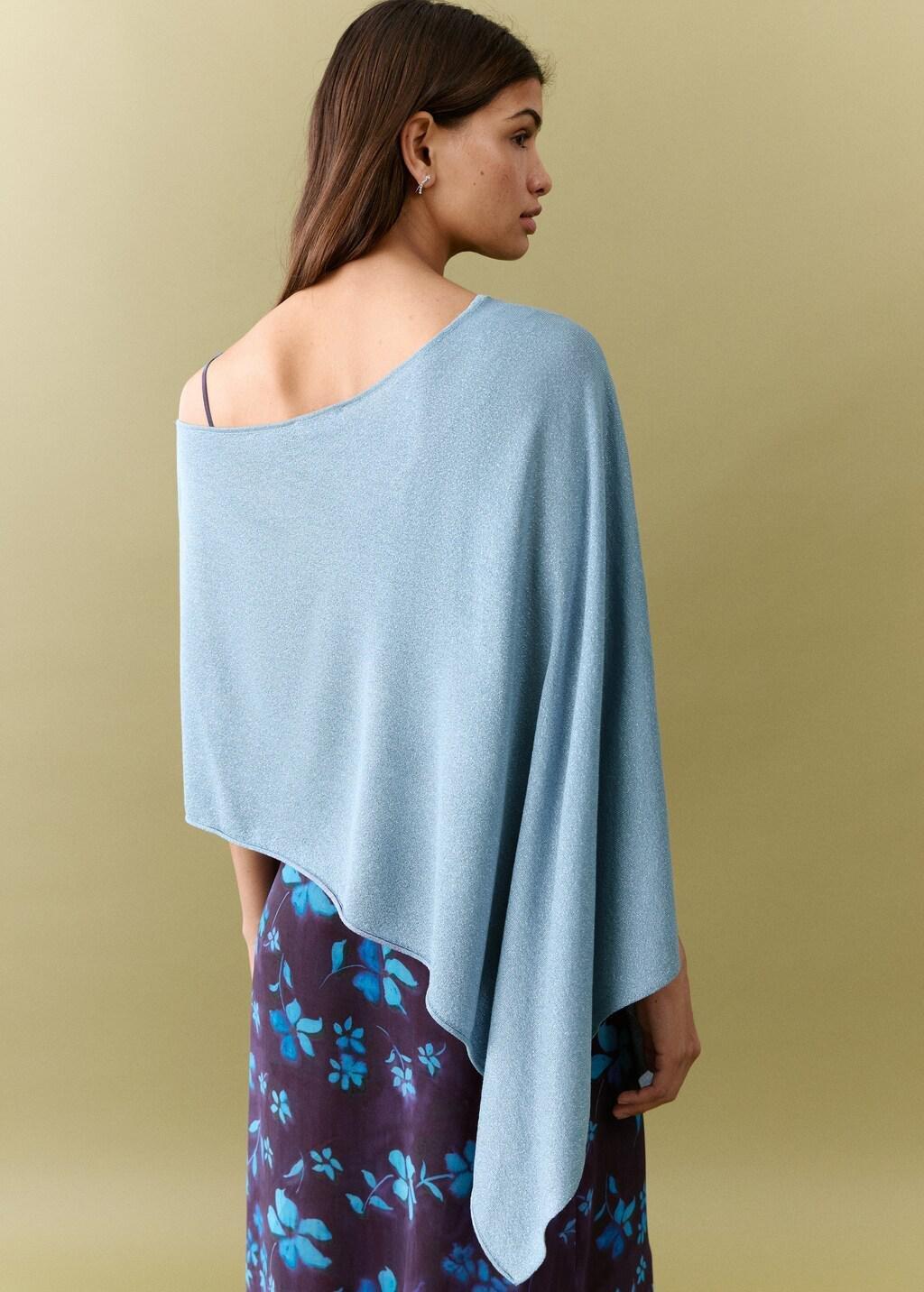 Blue Asymmetrical Knitted Cape, Kids Girl, 0201_52, large image number 2