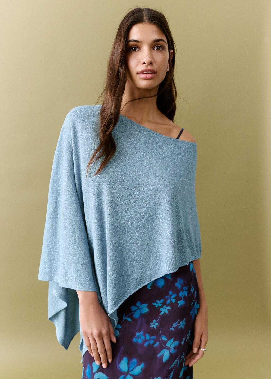 Blue Asymmetrical Knitted Cape, Kids Girl, 0201_52, large image number 3