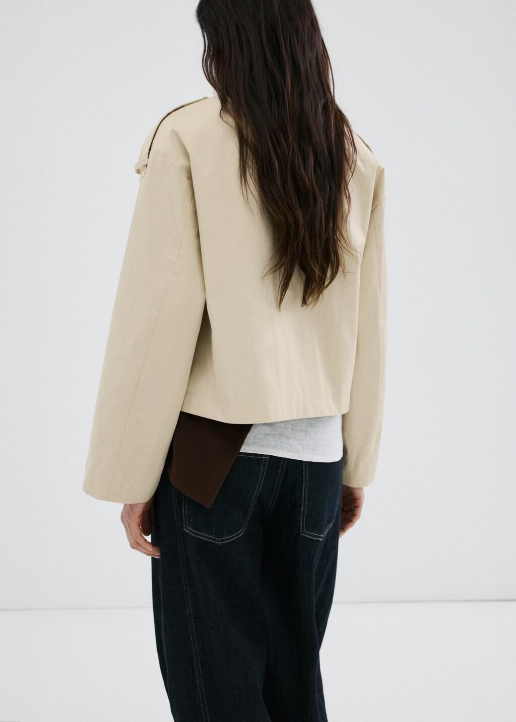 Beige Double-Breasted Cropped Trench Coat, Light Beige, large image number 2