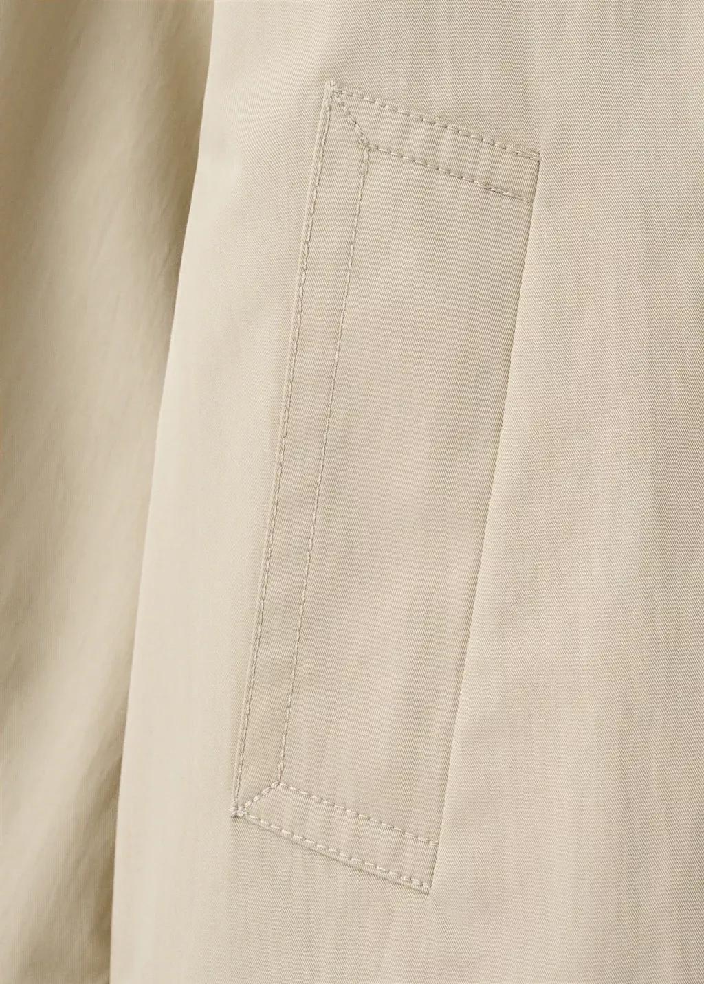 Beige Double-Breasted Cropped Trench Coat, Light Beige, large image number 5