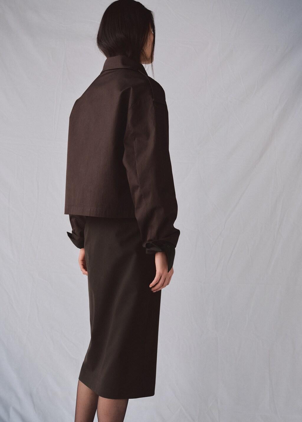 Brown Double-Breasted Cropped Trench Coat, Dark Brown, large image number 2