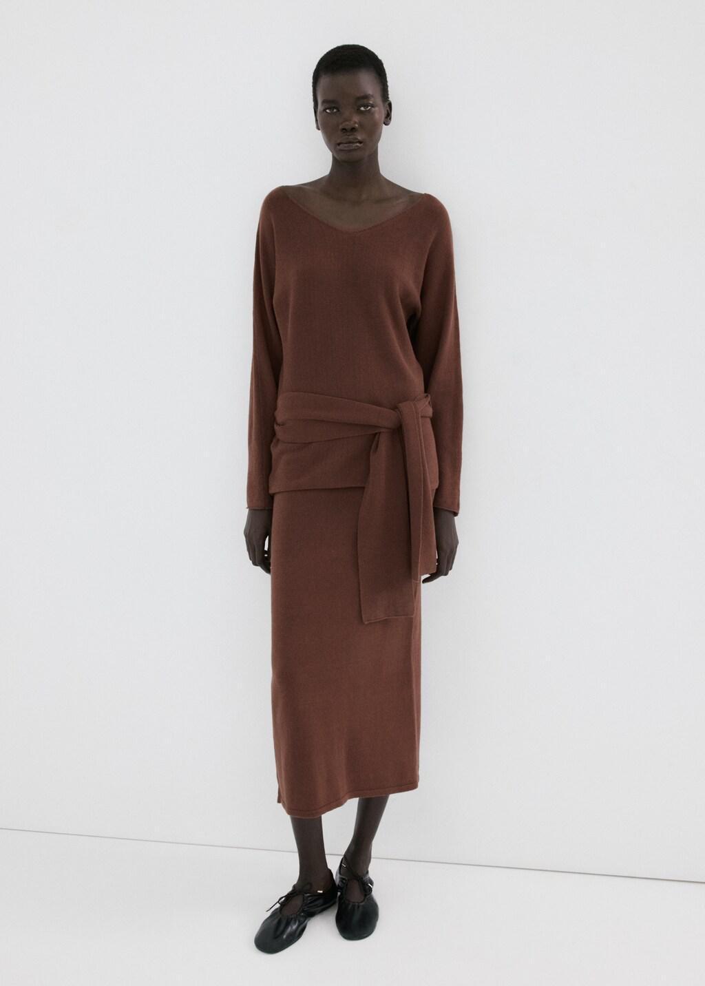 Brown Opening Pencil Skirt, Dark Brown, medium