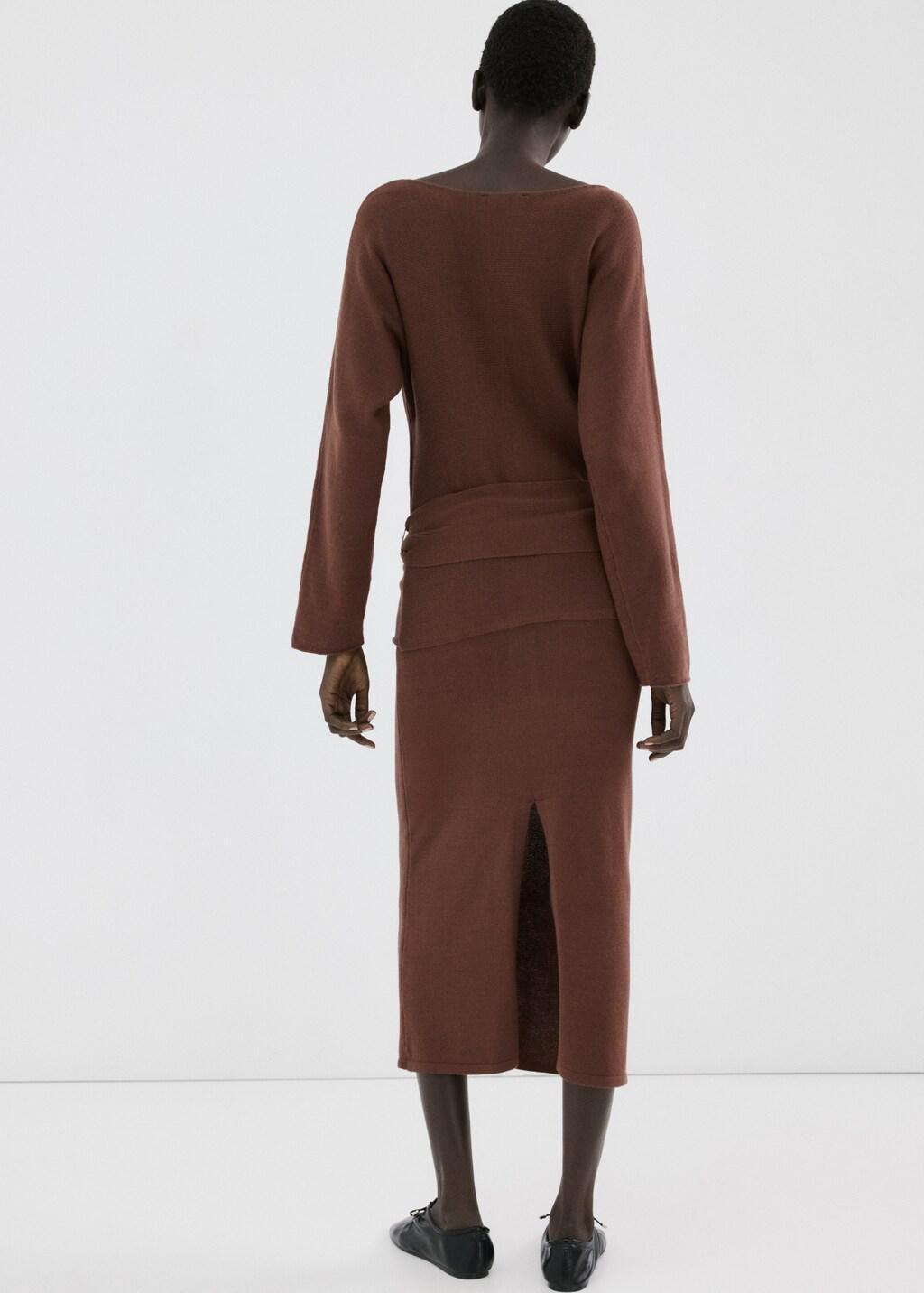 Brown Opening Pencil Skirt, Dark Brown, large image number 2
