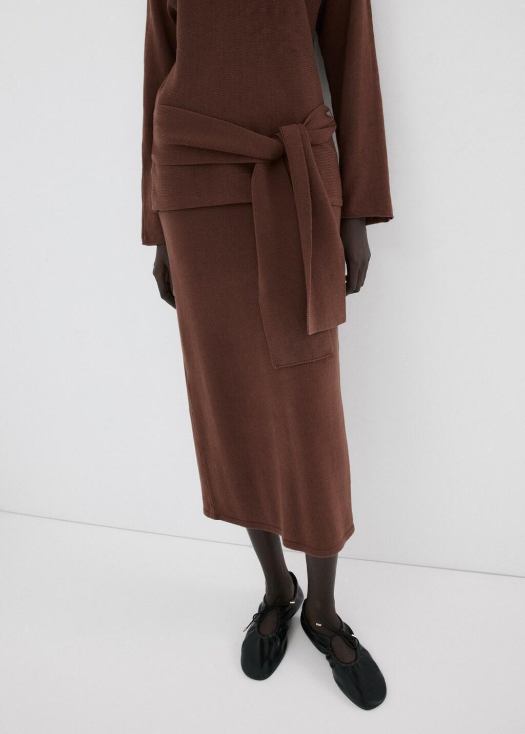 Brown Opening Pencil Skirt, Dark Brown, large image number 3