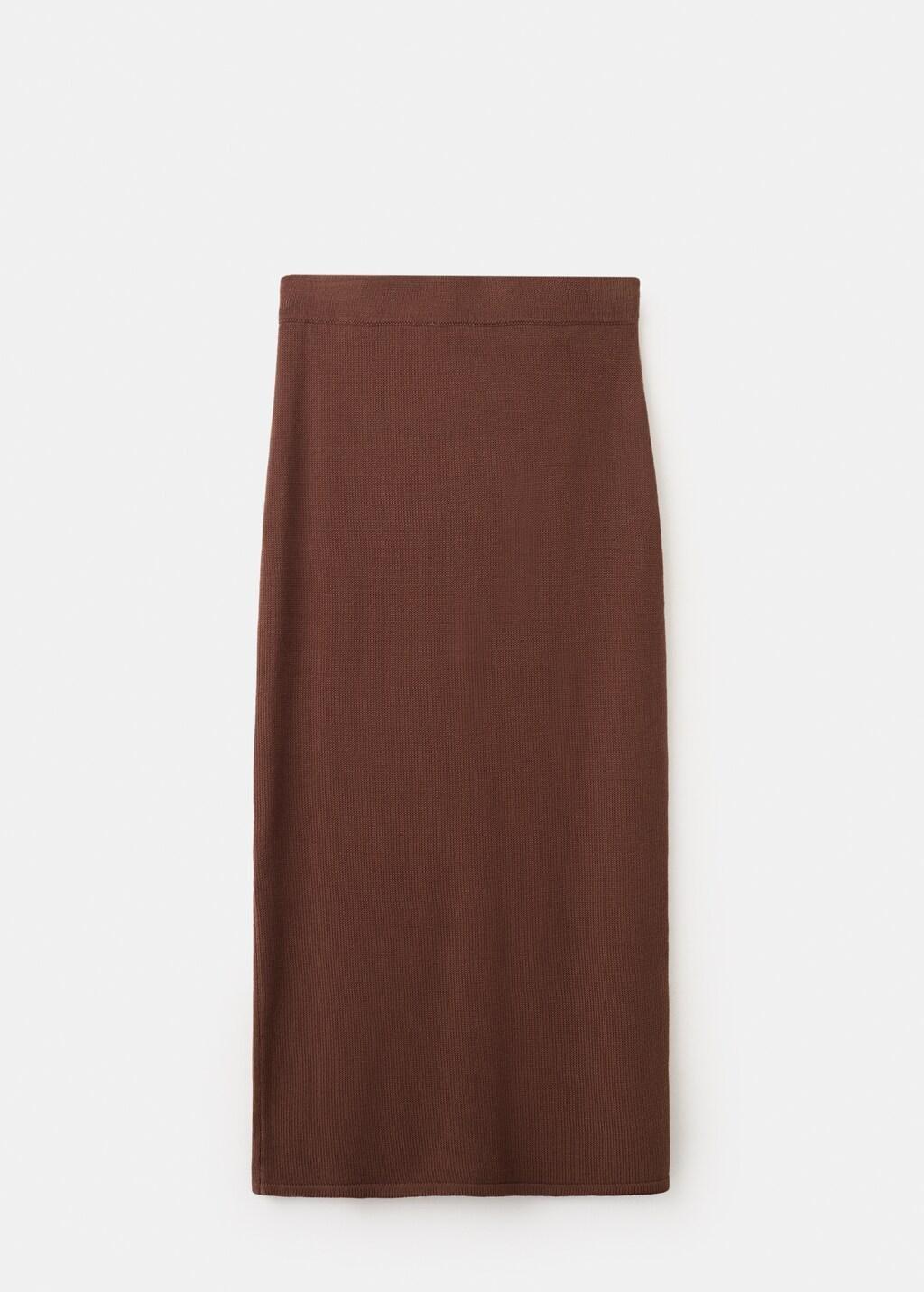 Brown Opening Pencil Skirt, Dark Brown, large image number 6