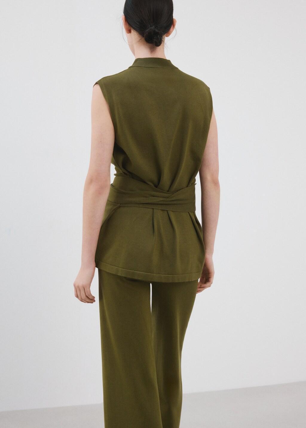 Khaki Belted Knitted Waistcoat, Beige - Khaki, large image number 2