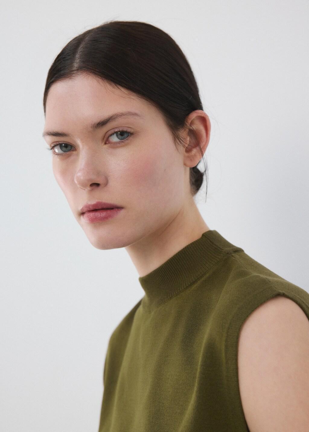 Khaki Belted Knitted Waistcoat, Beige - Khaki, large image number 4