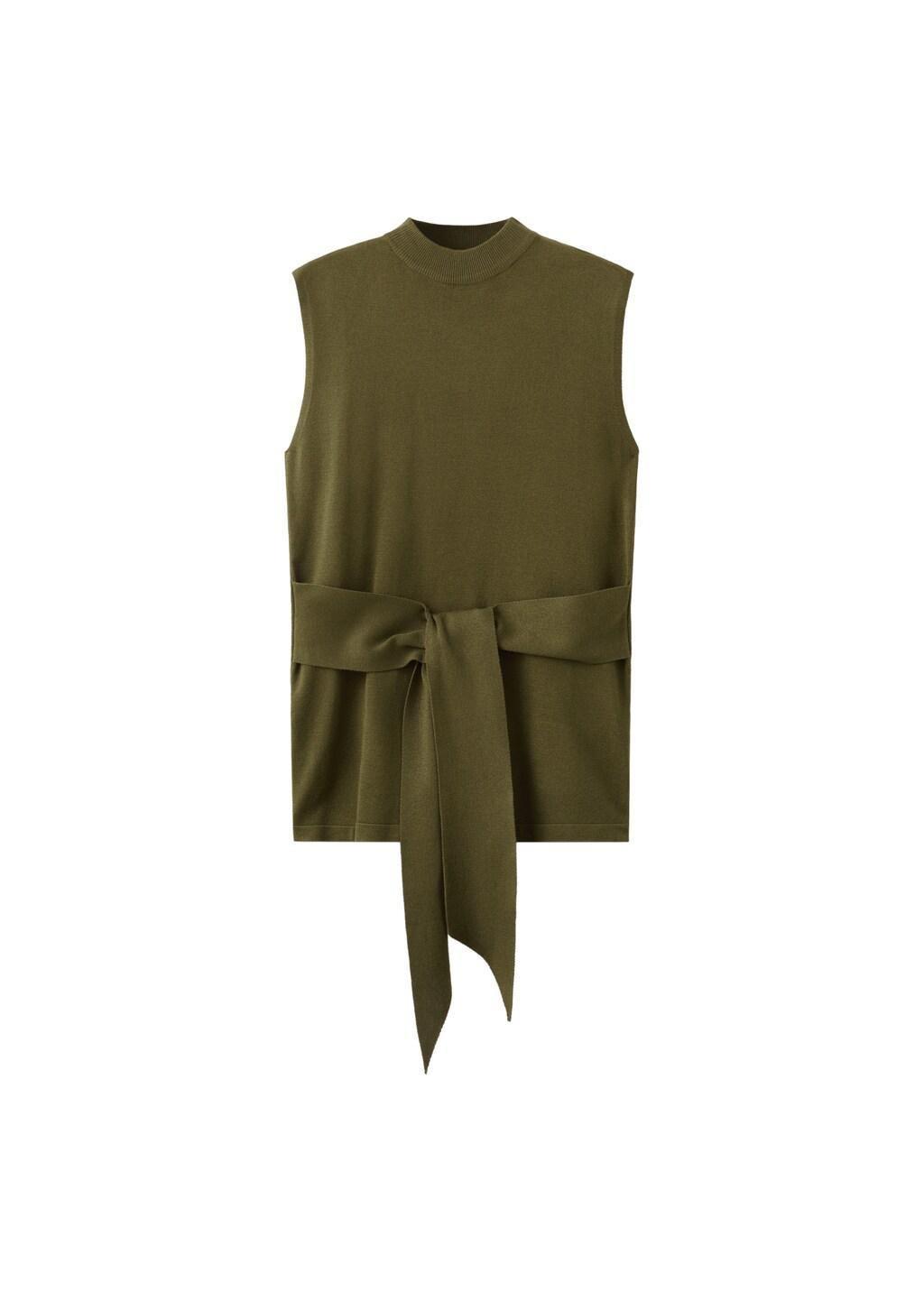 Khaki Belted Knitted Waistcoat, Beige - Khaki, large image number 7