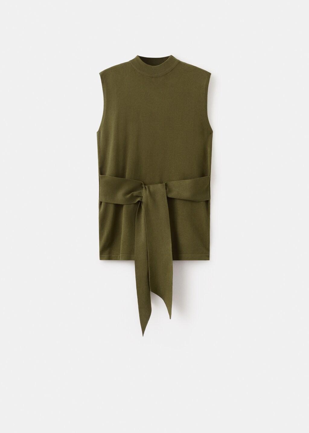 Khaki Belted Knitted Waistcoat, Beige - Khaki, large image number 8