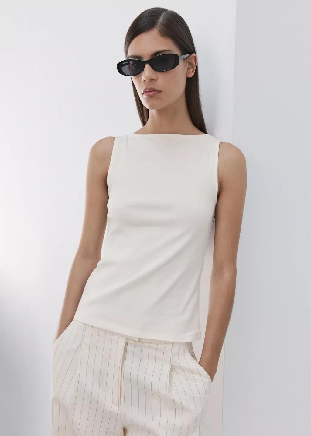 White Fitted Cotton Top, 0201_02, large image number 3