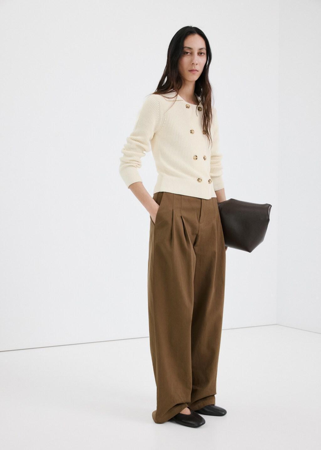 Beige Knitted Buttoned Jacket, Light Beige, large image number 0