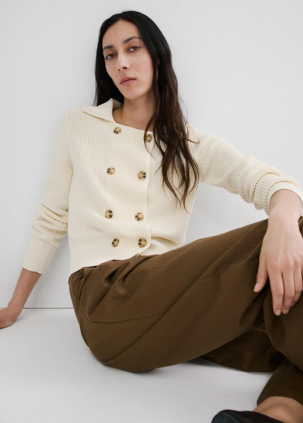 Beige Knitted Buttoned Jacket, Light Beige, large image number 3
