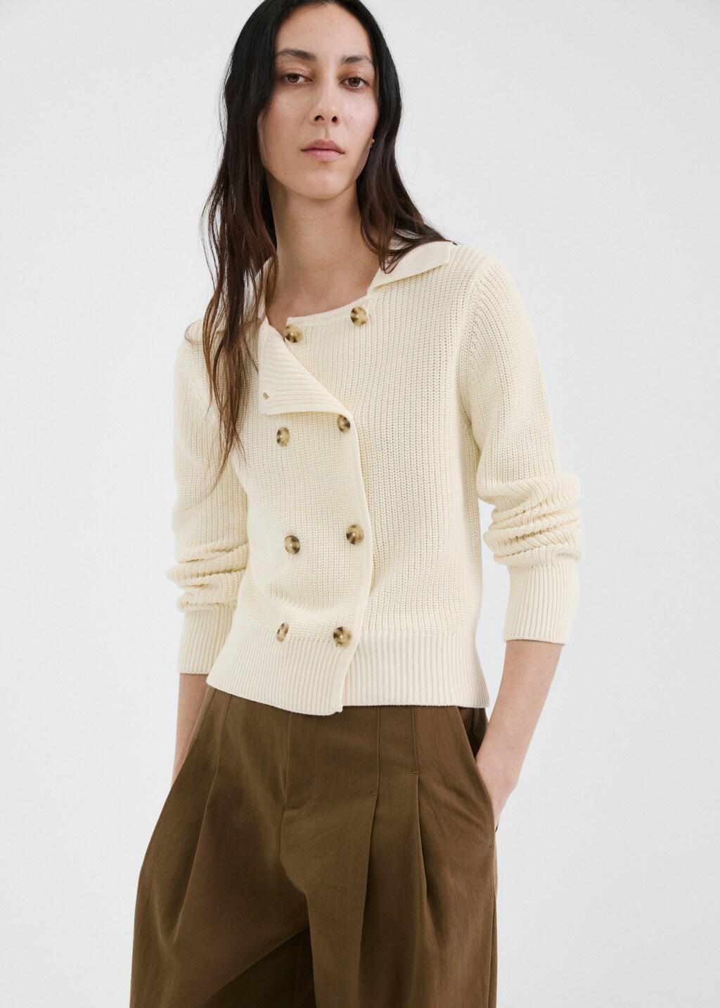 Beige Knitted Buttoned Jacket, Light Beige, large image number 4