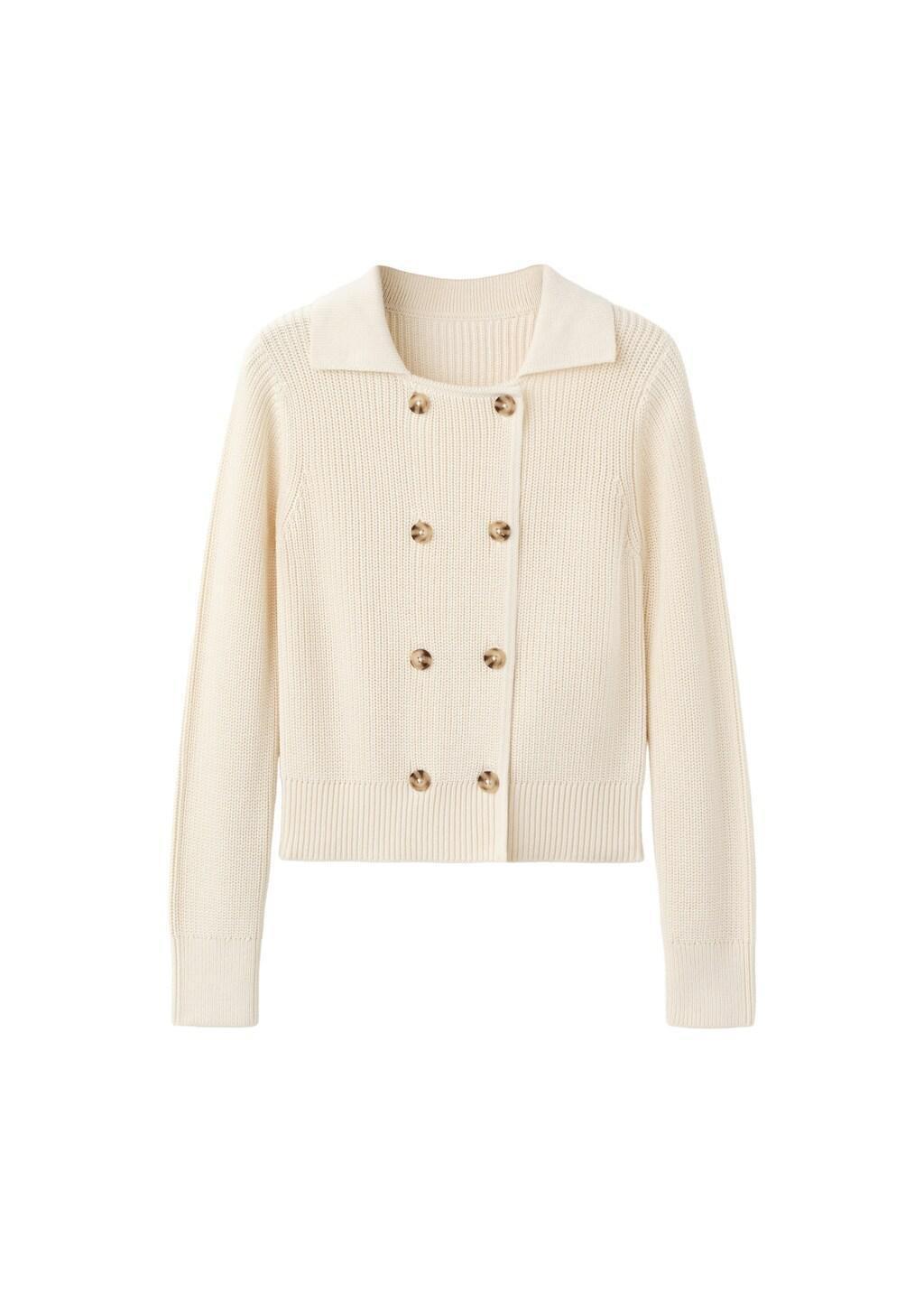 Beige Knitted Buttoned Jacket, Light Beige, large image number 6