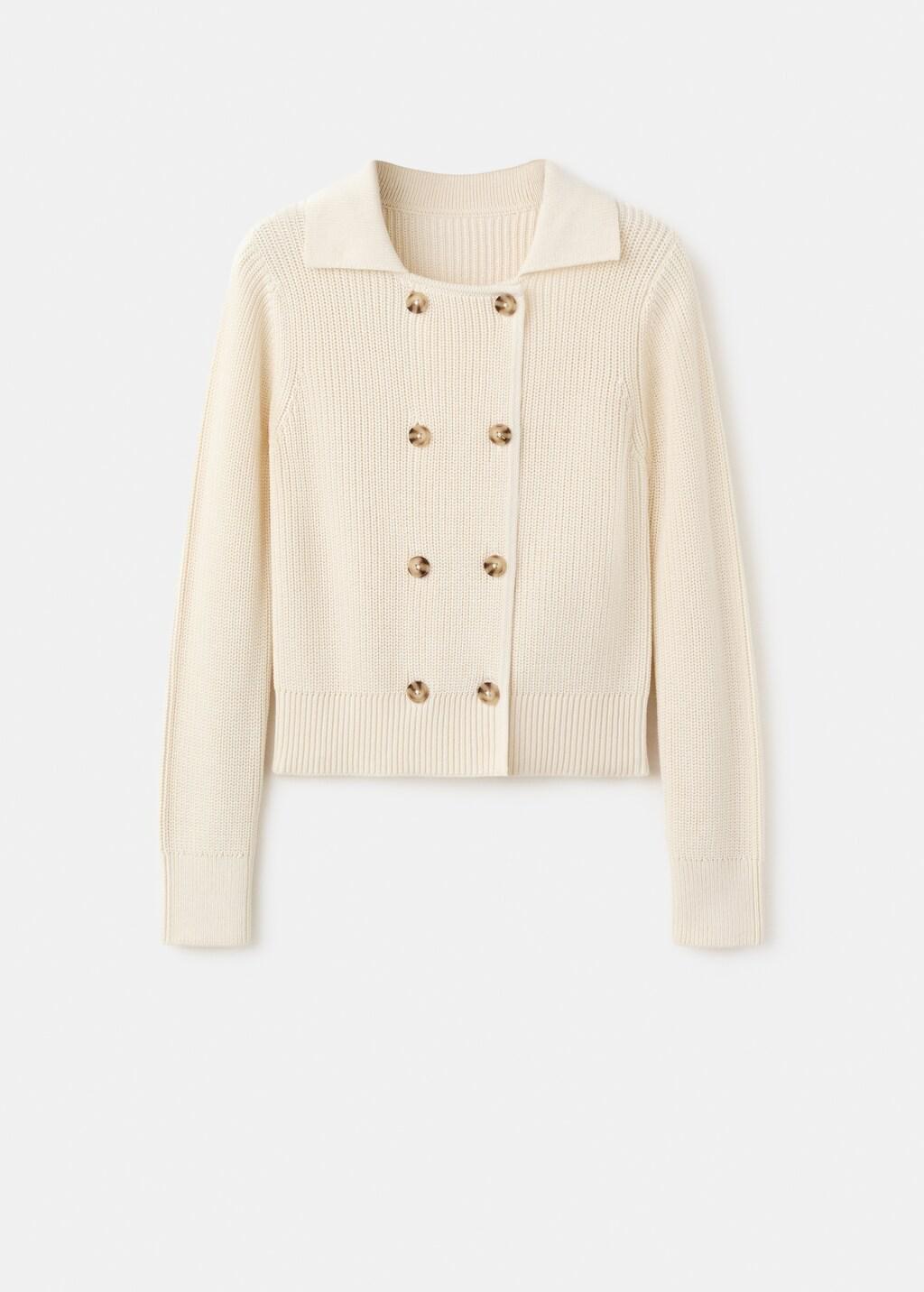 Beige Knitted Buttoned Jacket, Light Beige, large image number 7