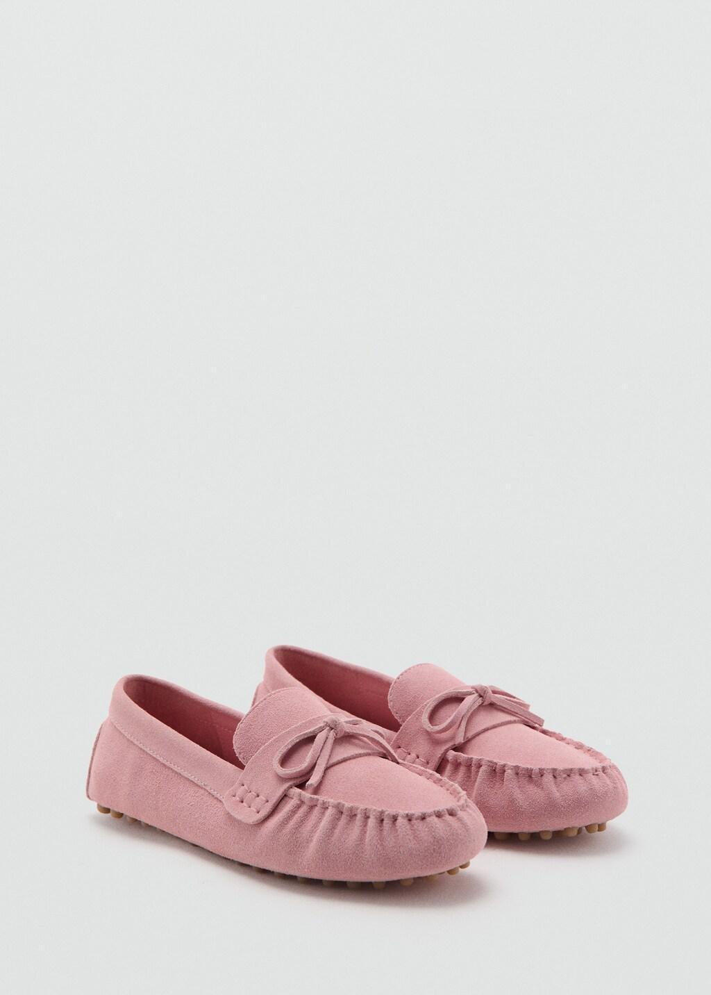 Pink Gathered Suede Moccasins, Pink, medium