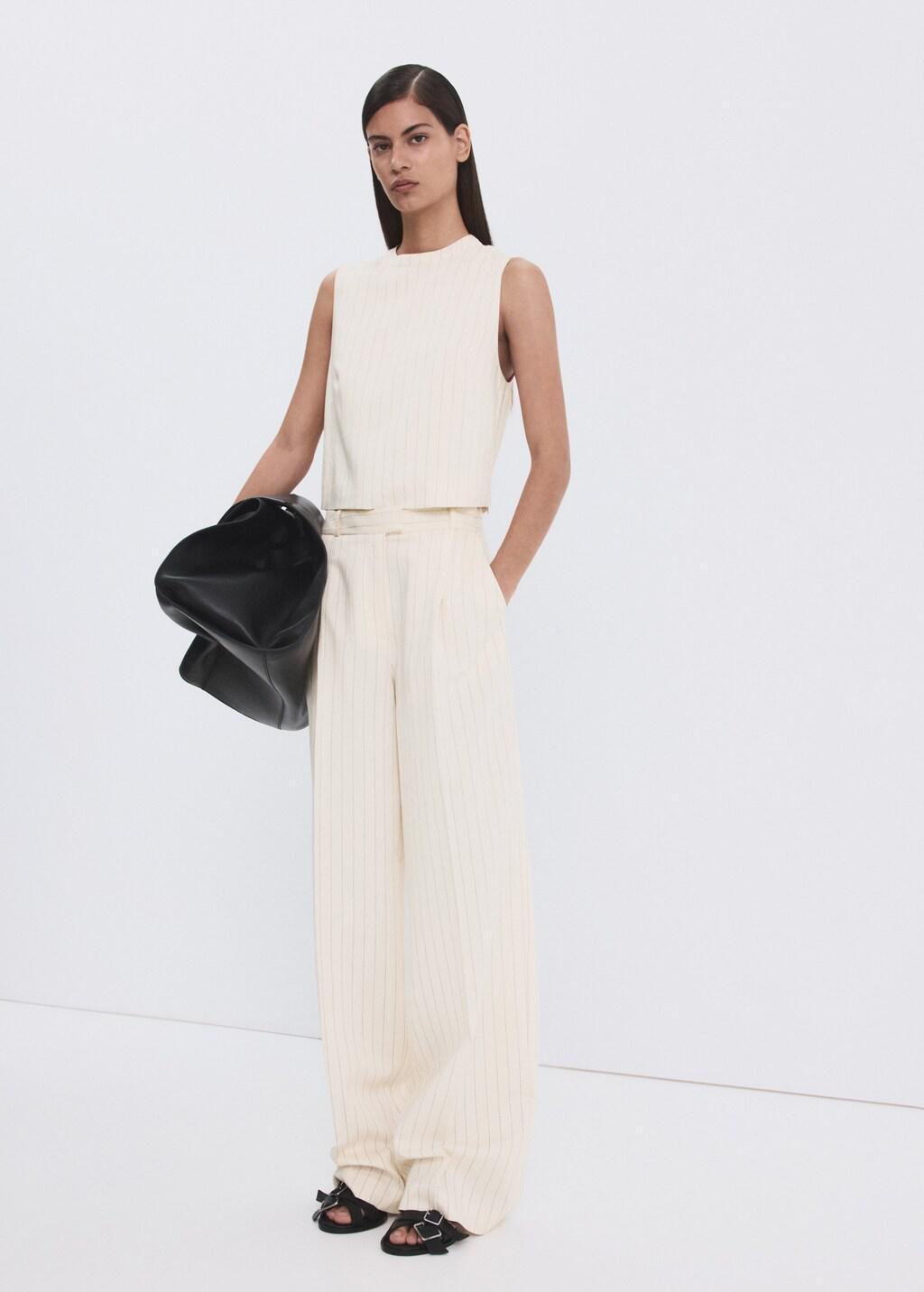 NATURAL WHITE Pinstripe suit trousers, 0201_02, large image number 0