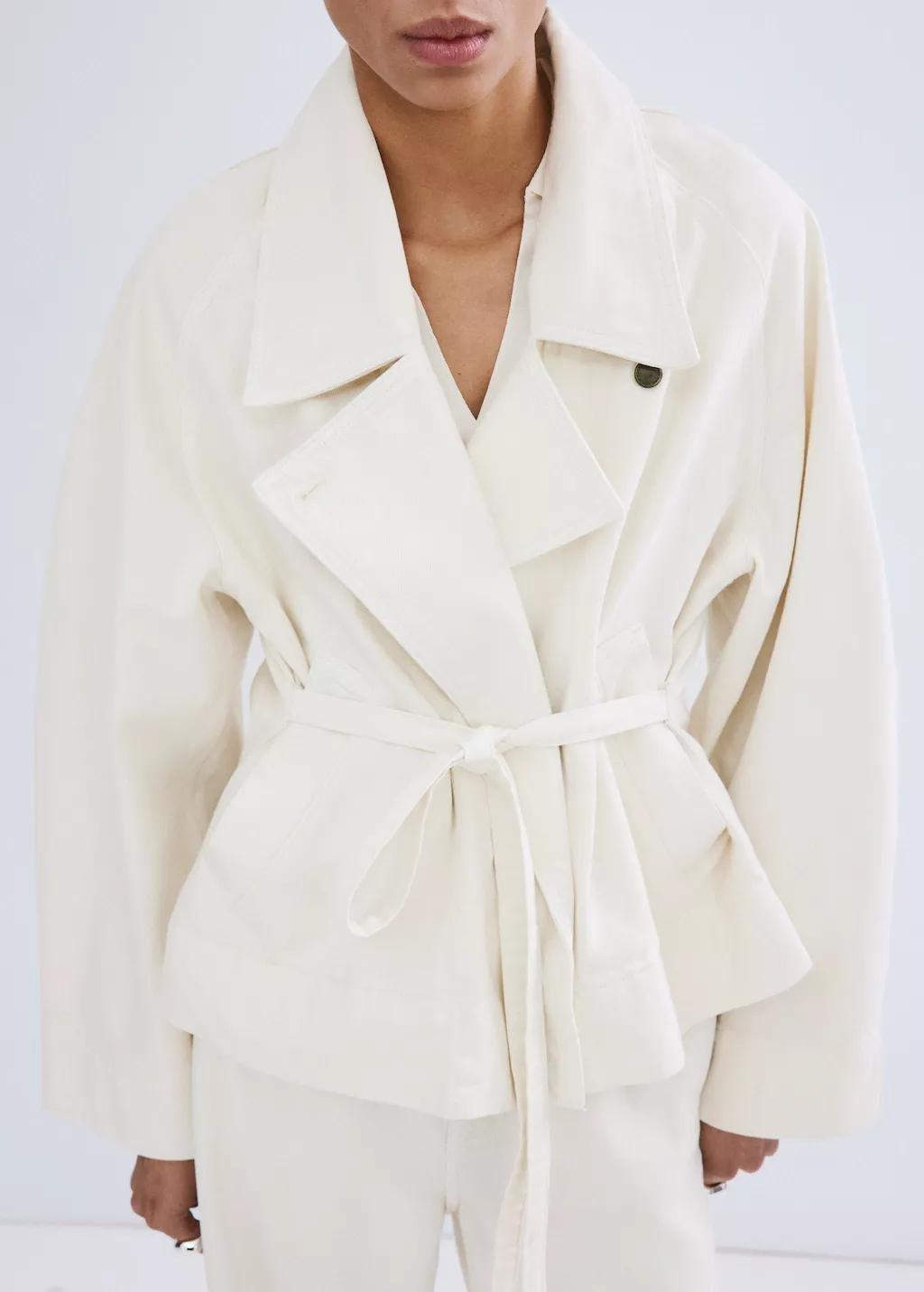NATURAL WHITE Cotton trench with maxi lapels and belt, Natural White, large image number 3