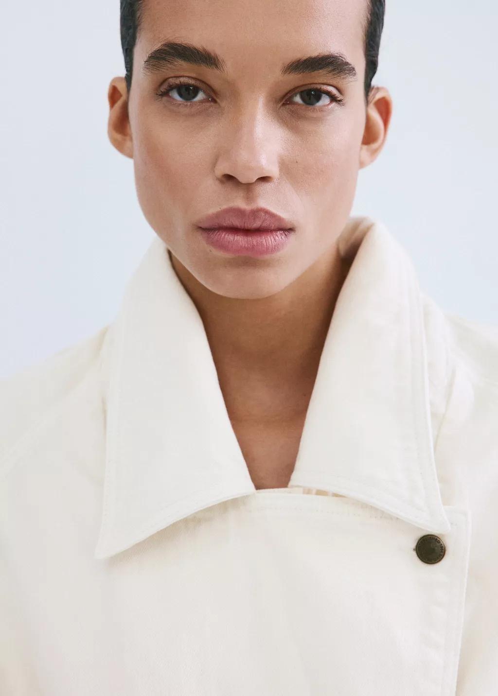 NATURAL WHITE Cotton trench with maxi lapels and belt, Natural White, large image number 4