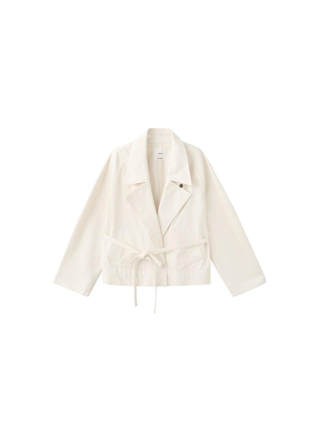 NATURAL WHITE Cotton trench with maxi lapels and belt, Natural White, large image number 7